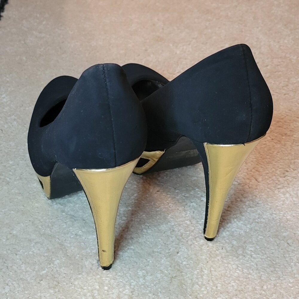 Qupid Black Platform Pumps with Gold Heel Accent | Size 6.5 - Picture 3 of 4